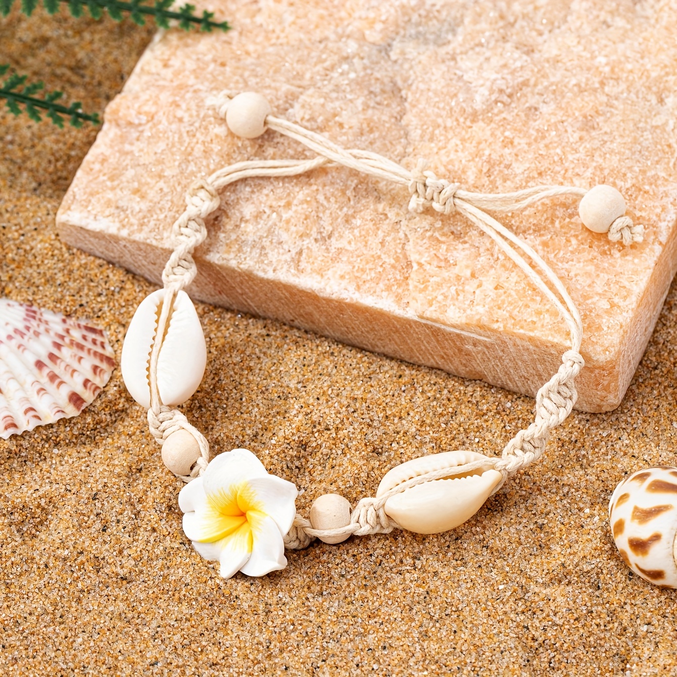 Boho Clay Flower Bracelet with Cowrie Shell Accents